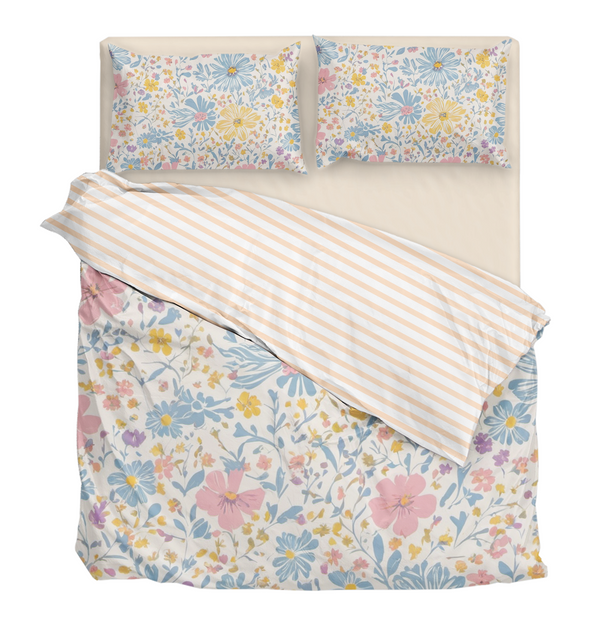 Pink and Blue Blossoms Comforter & Duvet Cover Bedding Set