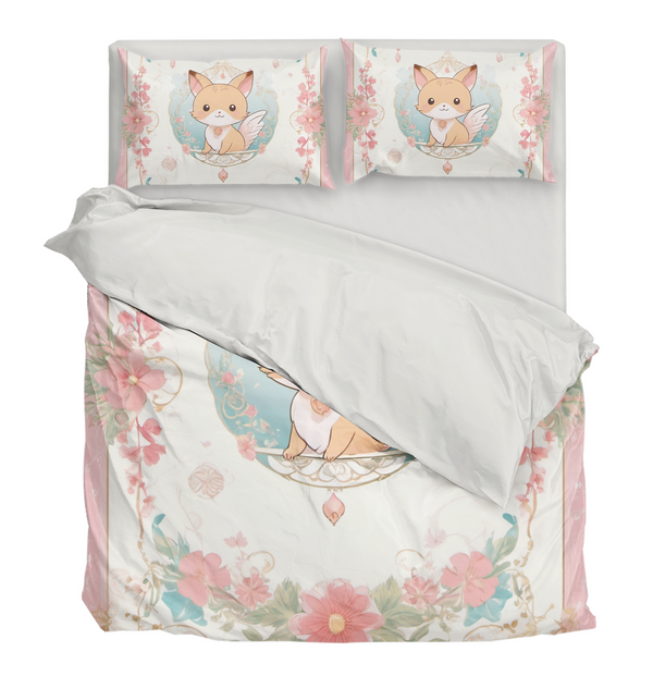 Magical Pink Rococo Cat Cute Duvet Cover Set for Girls and Kids