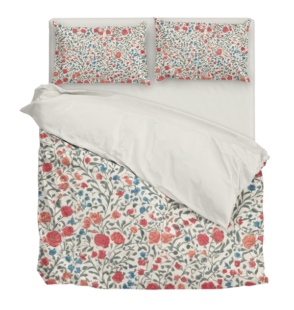 Thorn Rose Red and Blue Floral Duvet Cover Bedding Set