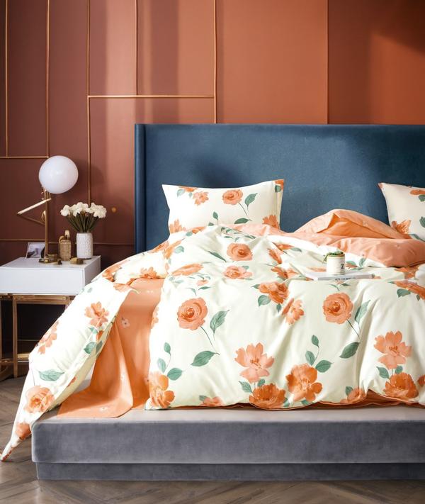Contryside Style Orange Rose Floral Warm Duvet Cover Bedding Set