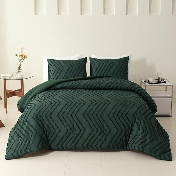 Comforter Set Dark Green, Tufted Fluffy Christmas Comforter for Queen Size Bed 3pcs Forest Green