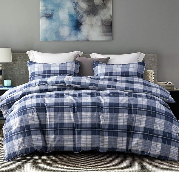 Comforter Set, 600 Thread Count Cotton Navy Blue & Grey Buffalo Pattern Blue Plaid ,Down Alternative Bedding Set  (Navy Plaid)