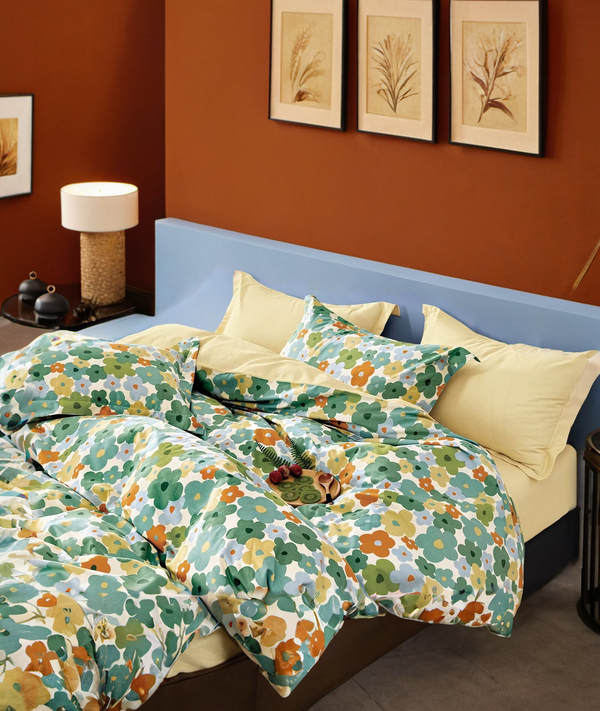 Summer Flowers 100%Pure Cotton Duvet Cover and Comforter Bedding Set