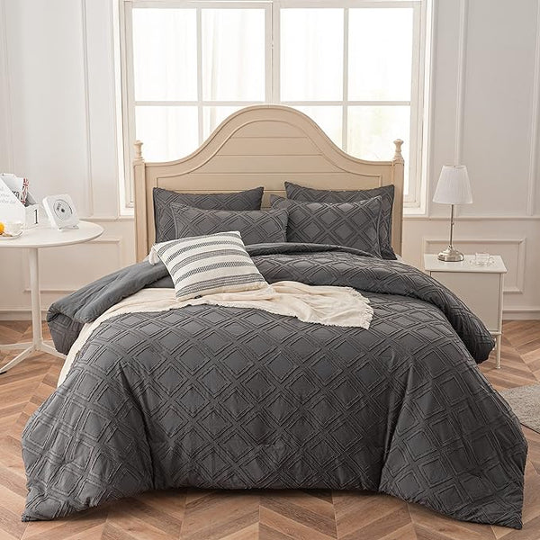 Comforter Set Diamond Tufted Design, Lightweight Bedding Comforter Sets, Soft and Fluffy Comforter for All Seasons, Dark Grey