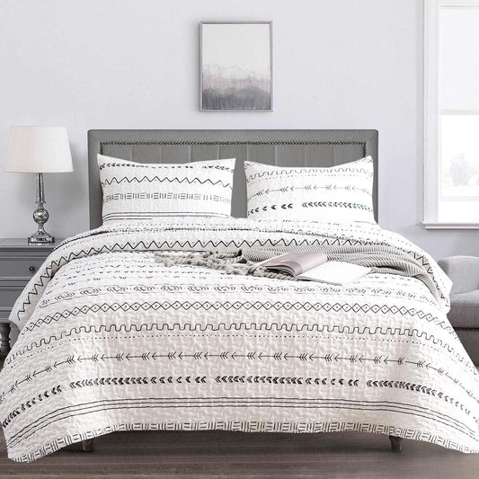 3 Pieces All Size Quilt Set, White & Black Bohemian Pattern Bedspread, Soft Light All Season Coverlet - Sleepbella 3 Pieces All Size Quilt Set, White & Black Bohemian Pattern Bedspread, Soft Light All Season Coverlet - Queen(90" x 96")