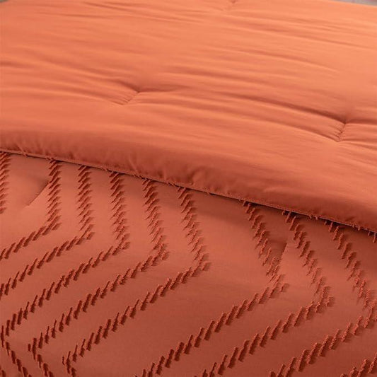 Comforter Set Burnt Orange, Terracotta, Tufted Boho Bedding for All Seasons - Sleepbella