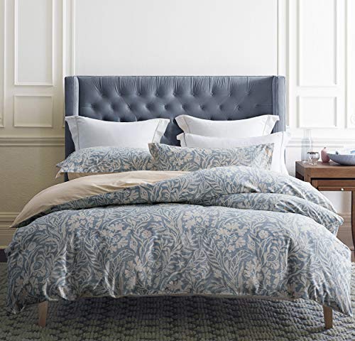 Duvet Cover Set, 600 Thread Count Cotton Beige & Bluish Grey Printed with Luxurious Leaves Pattern Reversible Botanical Comforter Cover Sets, Bedding Set ( Beige Paisley)