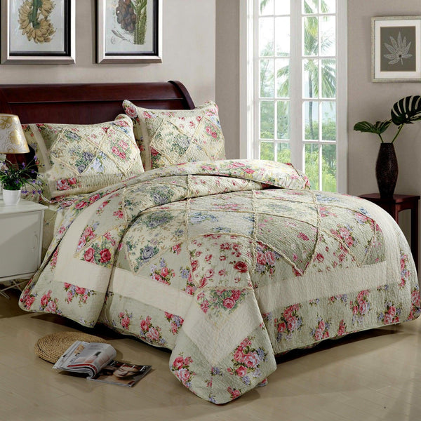 3 Peices Patchwork Cotton Quilt Bedding Set Handmade Stitched Comforter for All Season - Sleepbella 3 Peices Patchwork Cotton Quilt Bedding Set Handmade Stitched Comforter for All Season - Queen(90" x 98")