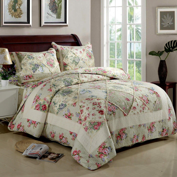 3 Peices Patchwork Cotton Quilt Bedding Set Handmade Stitched Comforter for All Season - Sleepbella 3 Peices Patchwork Cotton Quilt Bedding Set Handmade Stitched Comforter for All Season - Queen(90" x 98")