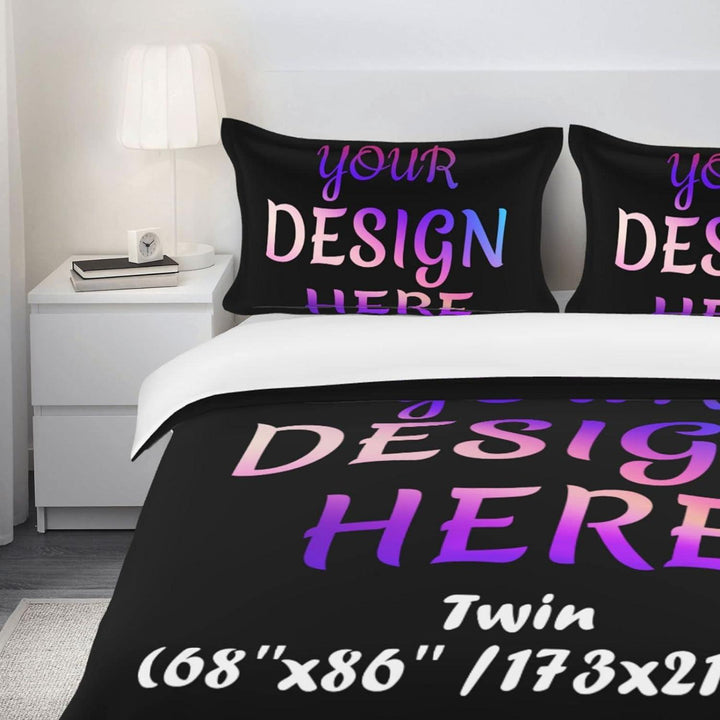 Black Duvet Cover Customized Bedding Set with Picture Text Logo Customized Gifts Comforter Set with 2 Pillowcases - Sleepbella Black Duvet Cover Customized Bedding Set with Picture Text Logo Customized Gifts Comforter Set with 2 Pillowcases - Duvet cover set / Tiwn