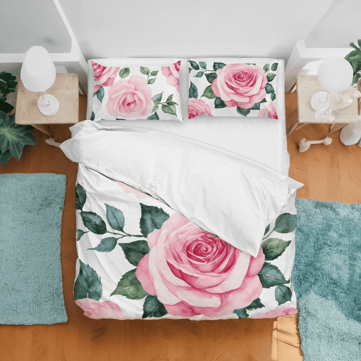 Blooming Beauty: Amara Watercolor Rose Duvet Cover Set - Sleepbella Blooming Beauty: Amara Watercolor Rose Duvet Cover Set - Duvet cover set / Twin