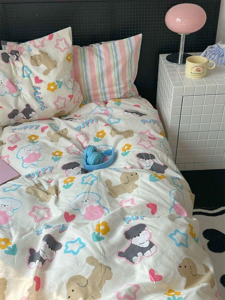 Cute Puppy Cotton 4-Piece Bedding Set - Children's Exclusive Bed Sheet and Duvet Cover - Sleepbella Cute Puppy Cotton 4-Piece Bedding Set - Children's Exclusive Bed Sheet and Duvet Cover - Cute 06 / Duvet Cover set / 1.2m【Duvet cover 59" x 78.7"/Flat Sheet 70.9" x 90.6"/Pillowcase 19.7" x 29.5"】3-piece set】