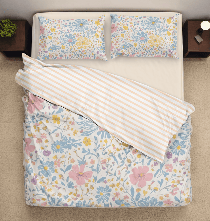 Pink and Blue Blossoms Comforter & Duvet Cover Bedding Set - Sleepbella Pink and Blue Blossoms Comforter & Duvet Cover Bedding Set - Duvet cover set / Twin