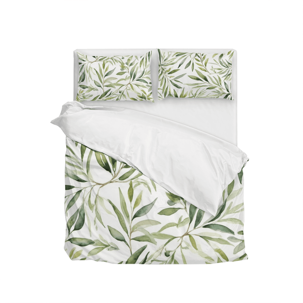 Watercolor Green Tropical Leaves Duvet Cover and Comforter Bedding Set - Sleepbella Watercolor Green Tropical Leaves Duvet Cover and Comforter Bedding Set - Duvet cover set / Twin
