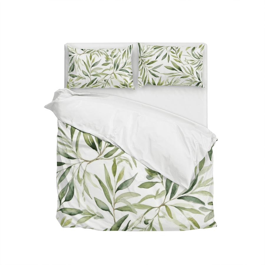 Watercolor Green Tropical Leaves Duvet Cover and Comforter Bedding Set - Sleepbella Watercolor Green Tropical Leaves Duvet Cover and Comforter Bedding Set - Duvet cover set / Twin