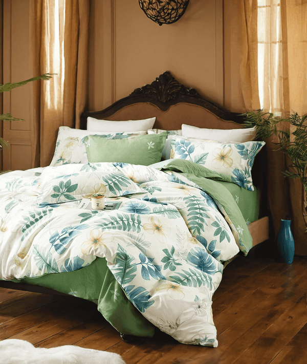 Blue & Green leaf Countriside Floral Bedding 100% Pure Cotton - Sleepbella Blue & Green leaf Countriside Floral Bedding 100% Pure Cotton - Duvet cover set / Twin