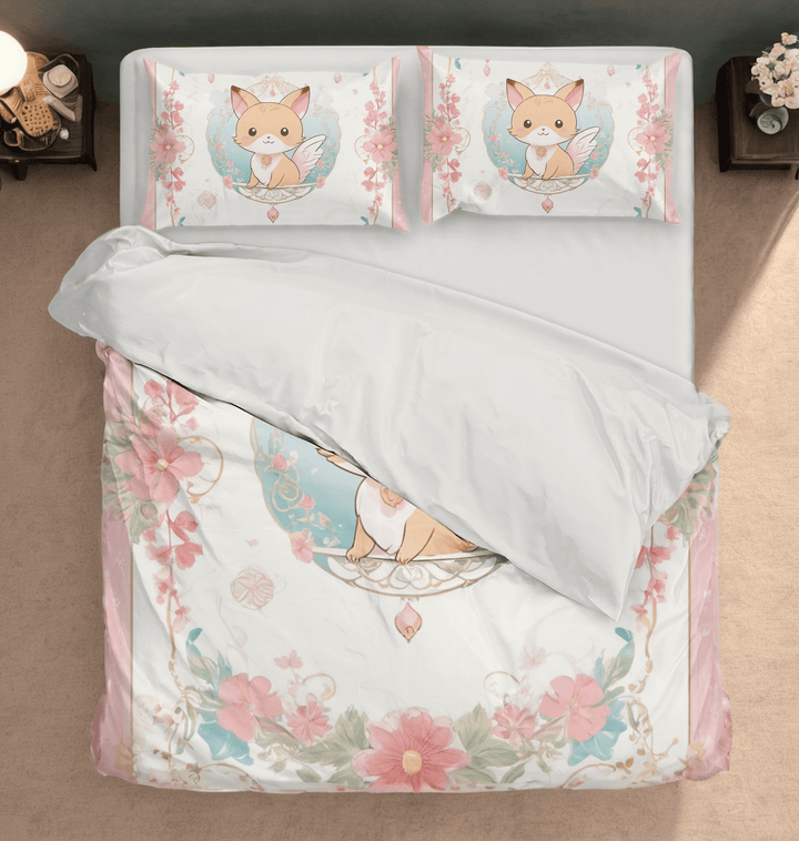 Magical Pink Rococo Cat Cute Duvet Cover Set for Girls and Kids - Sleepbella Magical Pink Rococo Cat Cute Duvet Cover Set for Girls and Kids - Duvet cover set / Twin