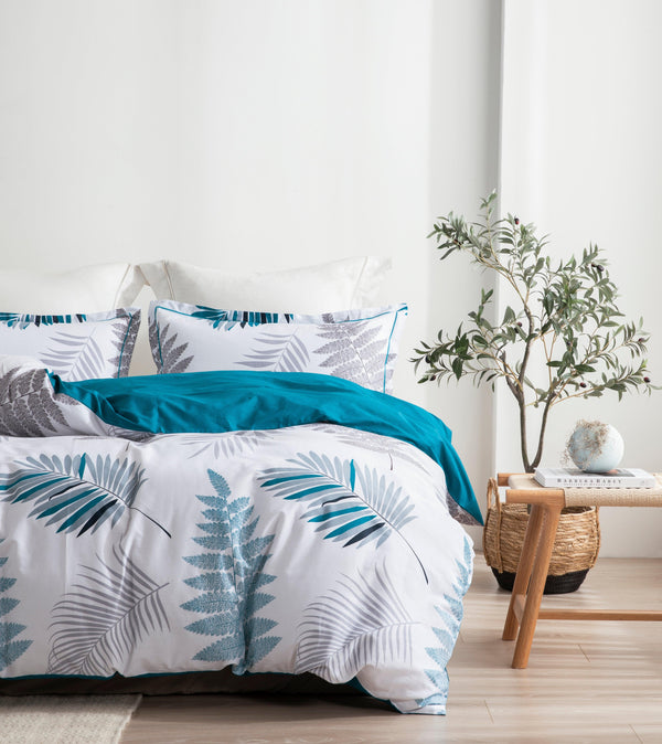 Comforter Set, 600 Thread Count Cotton Blue Floral with Khaki & Grey Leaves Pattern White Reversible Comforter Set,Down Alternative Bedding Set ( Blue Botanical) - Sleepbella Comforter Set, 600 Thread Count Cotton Blue Floral with Khaki & Grey Leaves Pattern White Reversible Comforter Set,Down Alternative Bedding Set ( Blue Botanical) - Twin