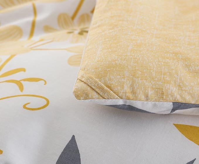 Comforter Set, 600 Thread Count Cotton Grey Branch with Yellow Flower & Grey Leaves Pattern Orange Reversible Comforter Set - Sleepbella Comforter Set, 600 Thread Count Cotton Grey Branch with Yellow Flower & Grey Leaves Pattern Orange Reversible Comforter Set - Twin