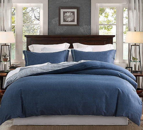 Comforter Set, 600 Thread Count Cotton Navy & Grey Leaves Reveisible, Down Alternative Bedding Set(Navy&Blue Leaves) - Sleepbella Comforter Set, 600 Thread Count Cotton Navy & Grey Leaves Reveisible, Down Alternative Bedding Set(Navy&Blue Leaves) - Twin