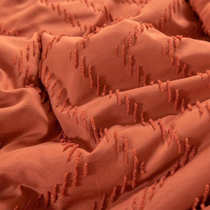 Comforter Set Burnt Orange, Terracotta, Tufted Boho Bedding for All Seasons - Sleepbella Comforter Set Burnt Orange, Terracotta, Tufted Boho Bedding for All Seasons - Queen / Chevron-orange