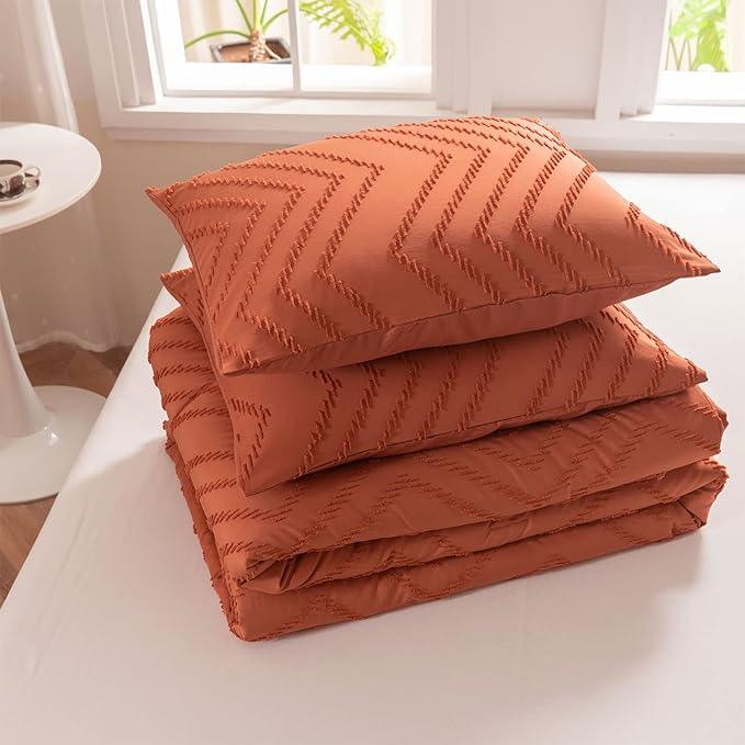 Comforter Set Burnt Orange, Terracotta, Tufted Boho Bedding for All Seasons - Sleepbella Comforter Set Burnt Orange, Terracotta, Tufted Boho Bedding for All Seasons - Queen / Chevron-orange