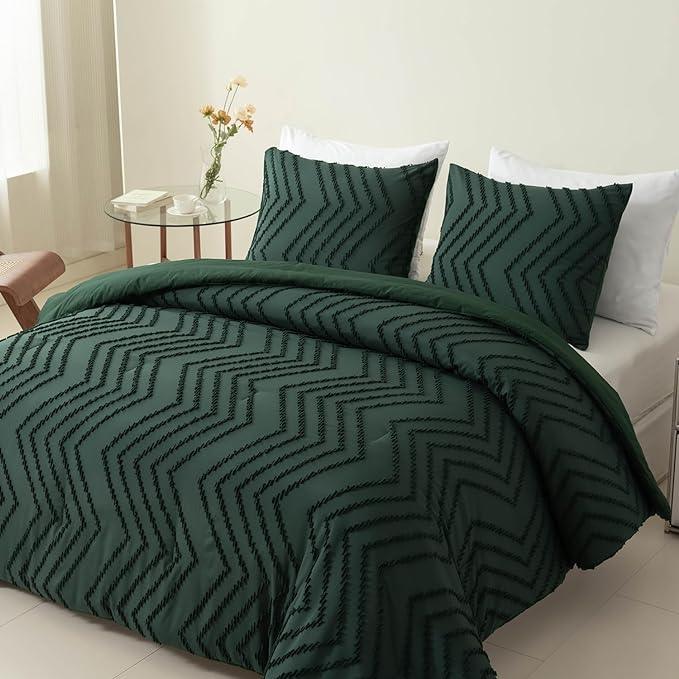 Comforter Set Dark Green, Tufted Fluffy Christmas Comforter for Queen Size Bed 3pcs Forest Green - Sleepbella Comforter Set Dark Green, Tufted Fluffy Christmas Comforter for Queen Size Bed 3pcs Forest Green - Queen / Chevron- Forest Green