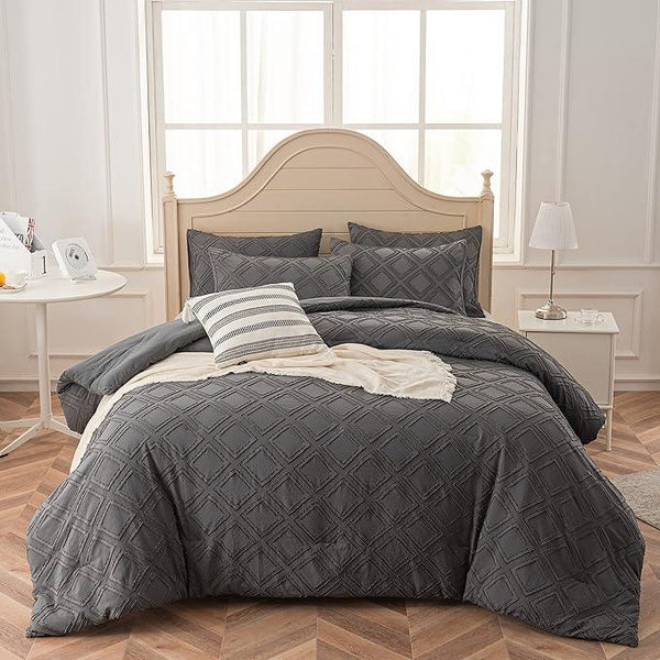 Comforter Set Diamond Tufted Design, Lightweight Bedding Comforter Sets, Soft and Fluffy Comforter for All Seasons, Dark Grey - Sleepbella Comforter Set Diamond Tufted Design, Lightweight Bedding Comforter Sets, Soft and Fluffy Comforter for All Seasons, Dark Grey - Queen / Diamond-dark Grey