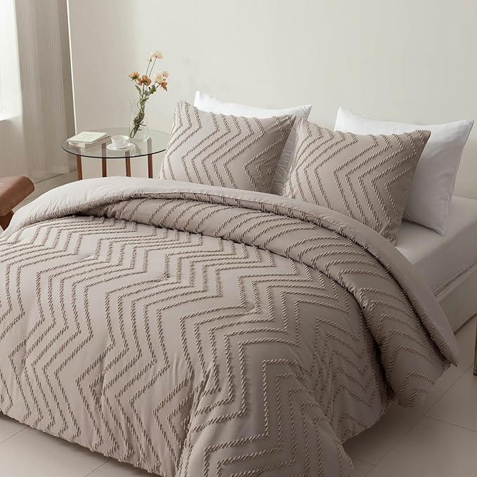 Comforter Set, Khaki Tufted Boho Bedding Comforter, Lightweight & Fluffy All-Season Comforter for Bed - Sleepbella Comforter Set, Khaki Tufted Boho Bedding Comforter, Lightweight & Fluffy All-Season Comforter for Bed - Queen / Chevron-khaki