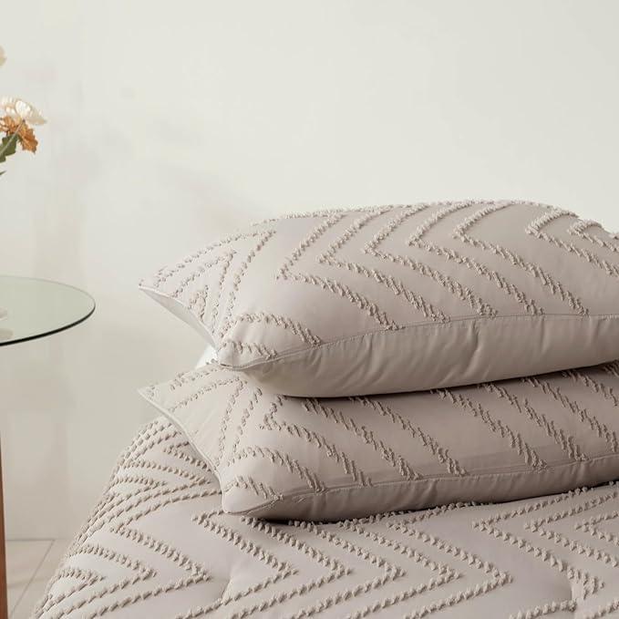 Comforter Set, Khaki Tufted Boho Bedding Comforter, Lightweight & Fluffy All-Season Comforter for Bed - Sleepbella Comforter Set, Khaki Tufted Boho Bedding Comforter, Lightweight & Fluffy All-Season Comforter for Bed - Queen / Chevron-khaki