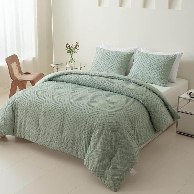 Comforter Set, Sage Green Boho Bedding Comforter with Tufted Design, Soft and Fluffy for Bed All Seasons - Sleepbella Comforter Set, Sage Green Boho Bedding Comforter with Tufted Design, Soft and Fluffy for Bed All Seasons - Twin / Chevron-sage Green