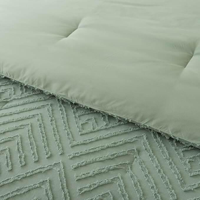 Comforter Set, Sage Green Boho Bedding Comforter with Tufted Design, Soft and Fluffy for Bed All Seasons - Sleepbella Comforter Set, Sage Green Boho Bedding Comforter with Tufted Design, Soft and Fluffy for Bed All Seasons - Twin / Chevron-sage Green