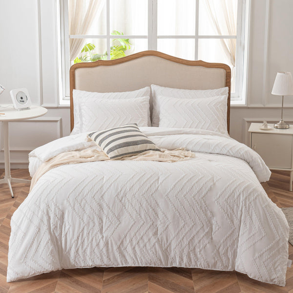 Comforter Set, White Bedding Comforter Set Chevron Tufted Design,Boho Comforter Set Lightweight and Fluffy for All Seasons - Sleepbella Comforter Set, White Bedding Comforter Set Chevron Tufted Design,Boho Comforter Set Lightweight and Fluffy for All Seasons - Twin / Chevron-white
