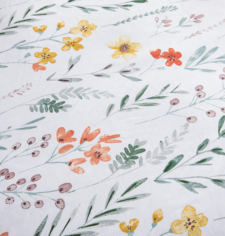 Duvet Cover Set, 600 Thread Count Cotton Bedding Set Yellow Flowers and Green Branches Printed on White Reversible Comforter Cover - Sleepbella Duvet Cover Set, 600 Thread Count Cotton Bedding Set Yellow Flowers and Green Branches Printed on White Reversible Comforter Cover - Twin