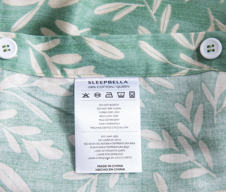 Duvet Cover Set, 600 Thread Count Cotton Bedding Set Yellow Flowers and Green Branches Printed on White Reversible Comforter Cover - Sleepbella Duvet Cover Set, 600 Thread Count Cotton Bedding Set Yellow Flowers and Green Branches Printed on White Reversible Comforter Cover - Twin