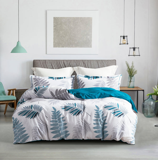 Duvet Cover Set, 600 Thread Count Cotton Leaf Botanical Pattern Print Reversible Comforter Cover Set (Teal Blue-Leaf) - Sleepbella Duvet Cover Set, 600 Thread Count Cotton Leaf Botanical Pattern Print Reversible Comforter Cover Set (Teal Blue-Leaf) - Twin