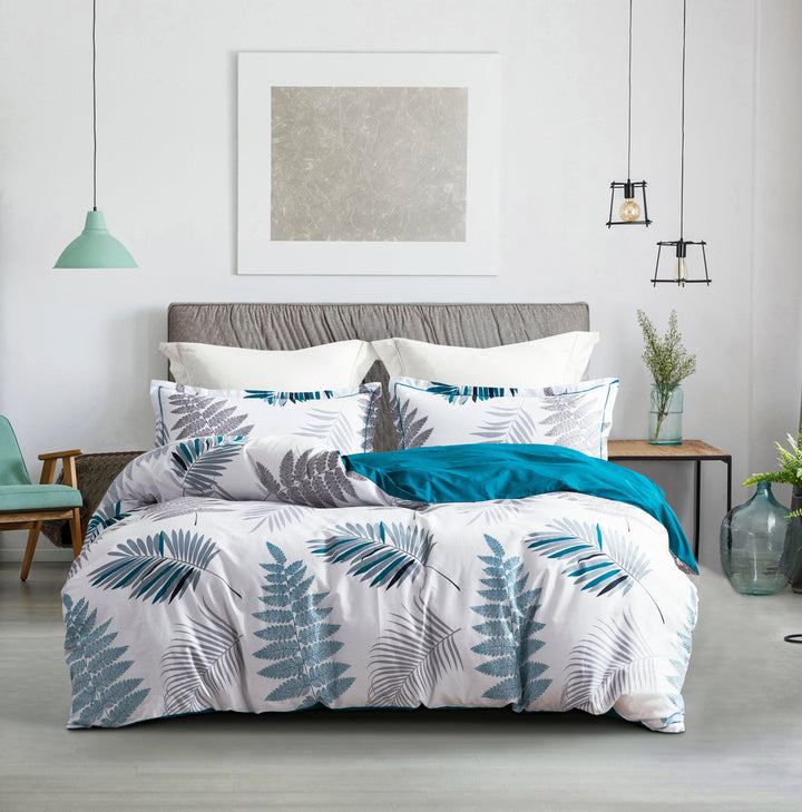 Duvet Cover Set, 600 Thread Count Cotton Leaf Botanical Pattern Print Reversible Comforter Cover Set (Teal Blue-Leaf) - Sleepbella Duvet Cover Set, 600 Thread Count Cotton Leaf Botanical Pattern Print Reversible Comforter Cover Set (Teal Blue-Leaf) - Twin