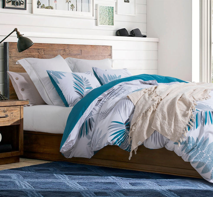 Duvet Cover Set, 600 Thread Count Cotton Leaf Botanical Pattern Print Reversible Comforter Cover Set (Teal Blue-Leaf) - Sleepbella Duvet Cover Set, 600 Thread Count Cotton Leaf Botanical Pattern Print Reversible Comforter Cover Set (Teal Blue-Leaf) - Twin