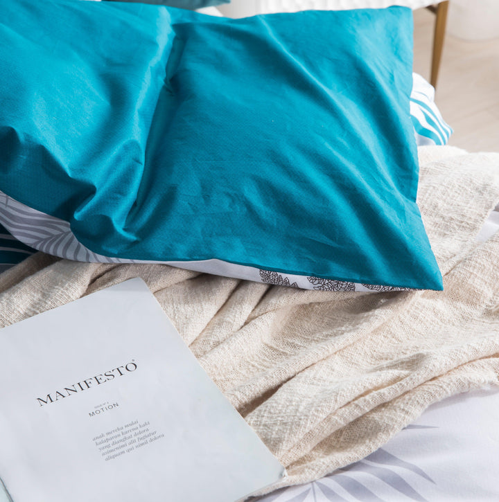 Duvet Cover Set, 600 Thread Count Cotton Leaf Botanical Pattern Print Reversible Comforter Cover Set (Teal Blue-Leaf) - Sleepbella Duvet Cover Set, 600 Thread Count Cotton Leaf Botanical Pattern Print Reversible Comforter Cover Set (Teal Blue-Leaf) - Twin