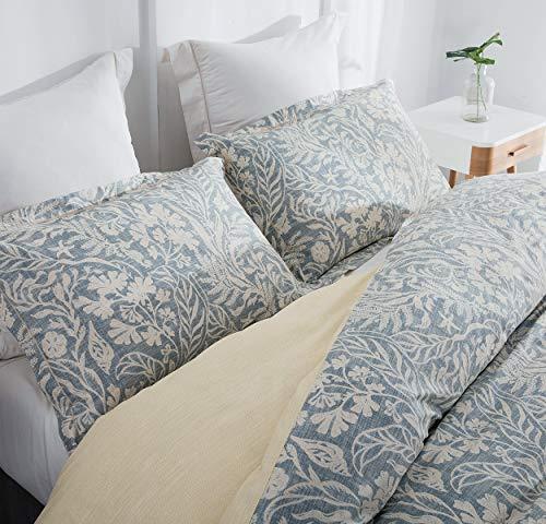 Duvet Cover Set, 600 Thread Count Cotton Beige & Bluish Grey Printed with Luxurious Leaves Pattern Reversible Botanical Comforter Cover Sets, Bedding Set ( Beige Paisley) - Sleepbella Duvet Cover Set, 600 Thread Count Cotton Beige & Bluish Grey Printed with Luxurious Leaves Pattern Reversible Botanical Comforter Cover Sets, Bedding Set ( Beige Paisley) - Twin