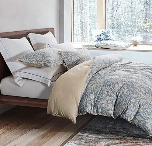 Duvet Cover Set, 600 Thread Count Cotton Beige & Bluish Grey Printed with Luxurious Leaves Pattern Reversible Botanical Comforter Cover Sets, Bedding Set ( Beige Paisley) - Sleepbella Duvet Cover Set, 600 Thread Count Cotton Beige & Bluish Grey Printed with Luxurious Leaves Pattern Reversible Botanical Comforter Cover Sets, Bedding Set ( Beige Paisley) - Twin