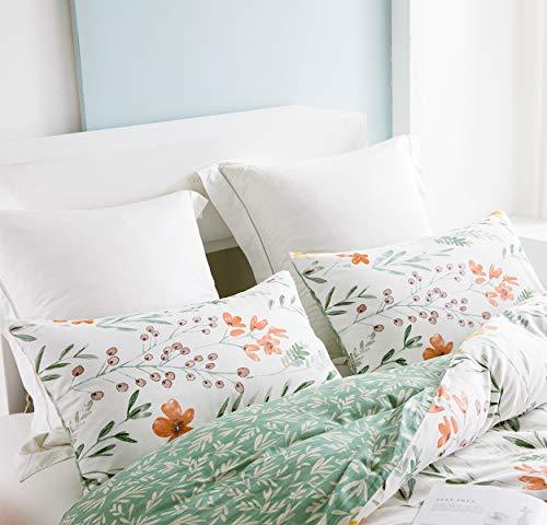 Duvet Cover Set, 600 Thread Count Cotton Bedding Set Yellow Flowers and Green Branches Printed on White Reversible Comforter Cover - Sleepbella Duvet Cover Set, 600 Thread Count Cotton Bedding Set Yellow Flowers and Green Branches Printed on White Reversible Comforter Cover - Twin