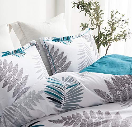 Duvet Cover Set, 600 Thread Count Cotton Leaf Botanical Pattern Print Reversible Comforter Cover Set (Teal Blue-Leaf) - Sleepbella Duvet Cover Set, 600 Thread Count Cotton Leaf Botanical Pattern Print Reversible Comforter Cover Set (Teal Blue-Leaf) - Twin