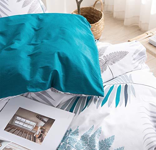 Duvet Cover Set, 600 Thread Count Cotton Leaf Botanical Pattern Print Reversible Comforter Cover Set (Teal Blue-Leaf) - Sleepbella Duvet Cover Set, 600 Thread Count Cotton Leaf Botanical Pattern Print Reversible Comforter Cover Set (Teal Blue-Leaf) - Twin